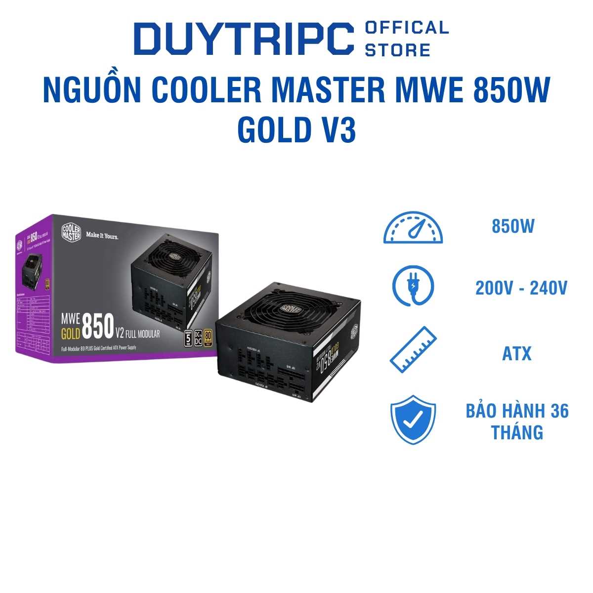 Nguồn Cooler Master MWE 850W Gold V3 – 80 Plus Gold, ATX 3.0, PCIe 5.1 Ready